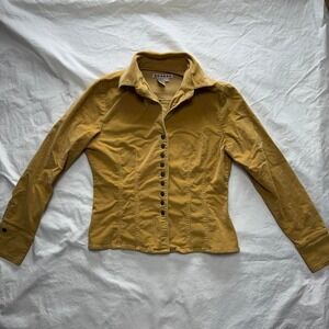Y2k A.M.I. Corduroy Mustard Yellow Fitted Button Up Jacket Sz S